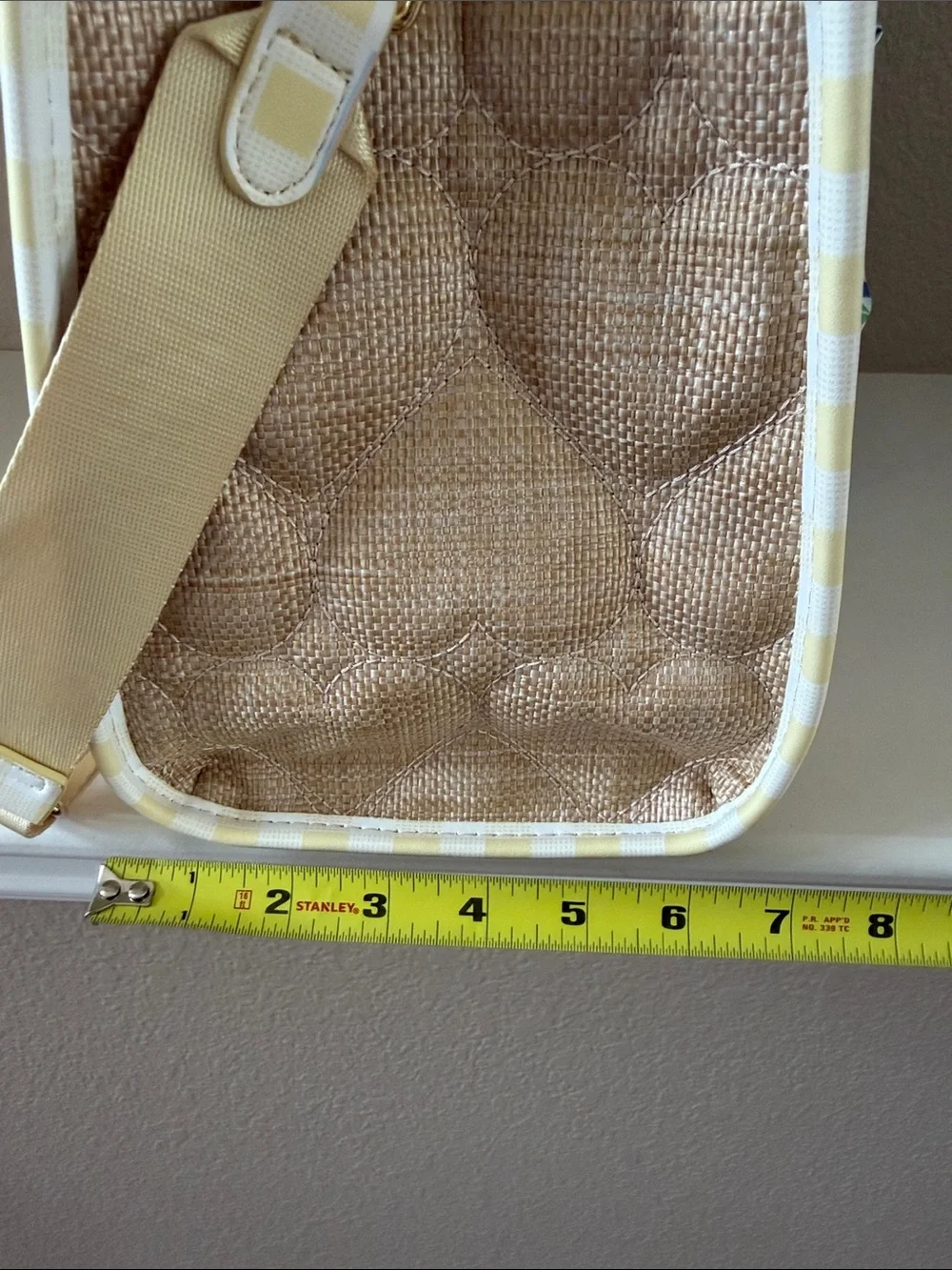 Betsy Johnson Yellow Check & Straw Tote Bag with Blue Lemon Scarf